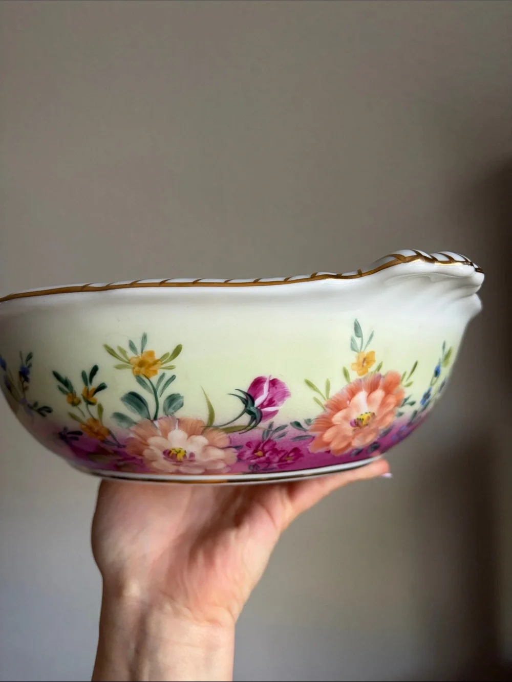 Limoges French Antique Hand Painted and Gilded Handed 10” Serving Bowl - Picture 5 of 14